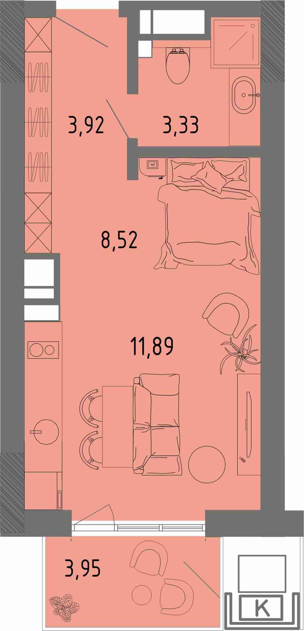 Студия, 28.85 м² · СОК