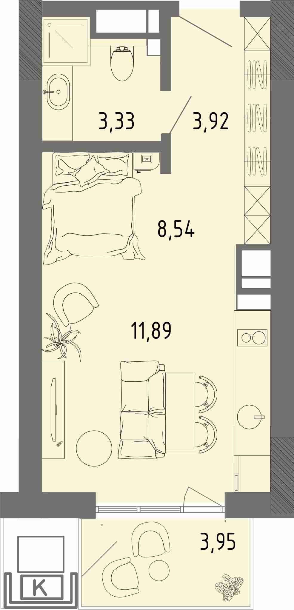 Студия, 28.87 м² · СОК