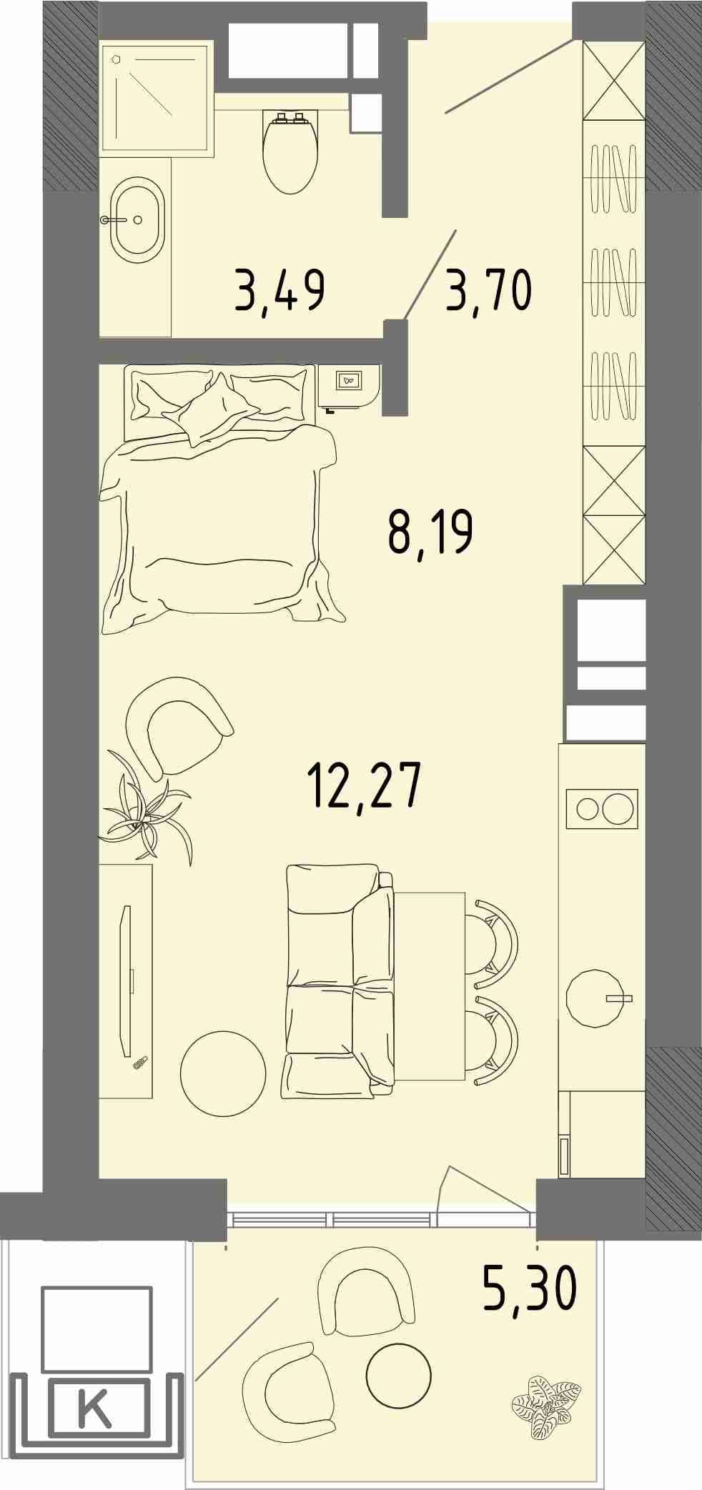 Студия, 29.24 м² · СОК