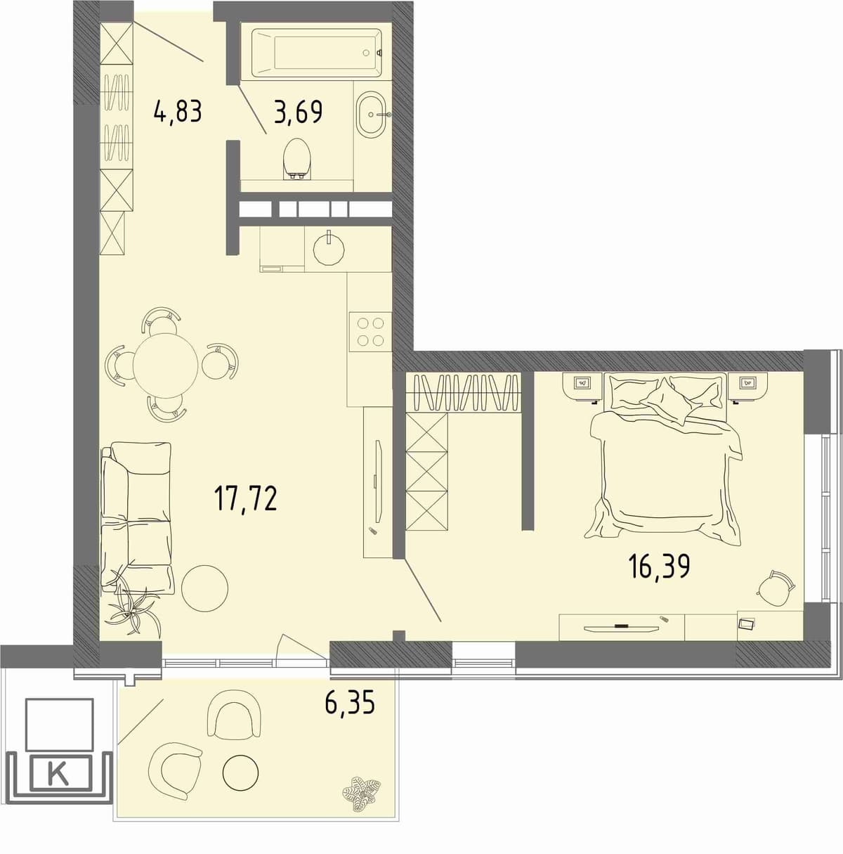 1-к, 44.53 м² · СОК