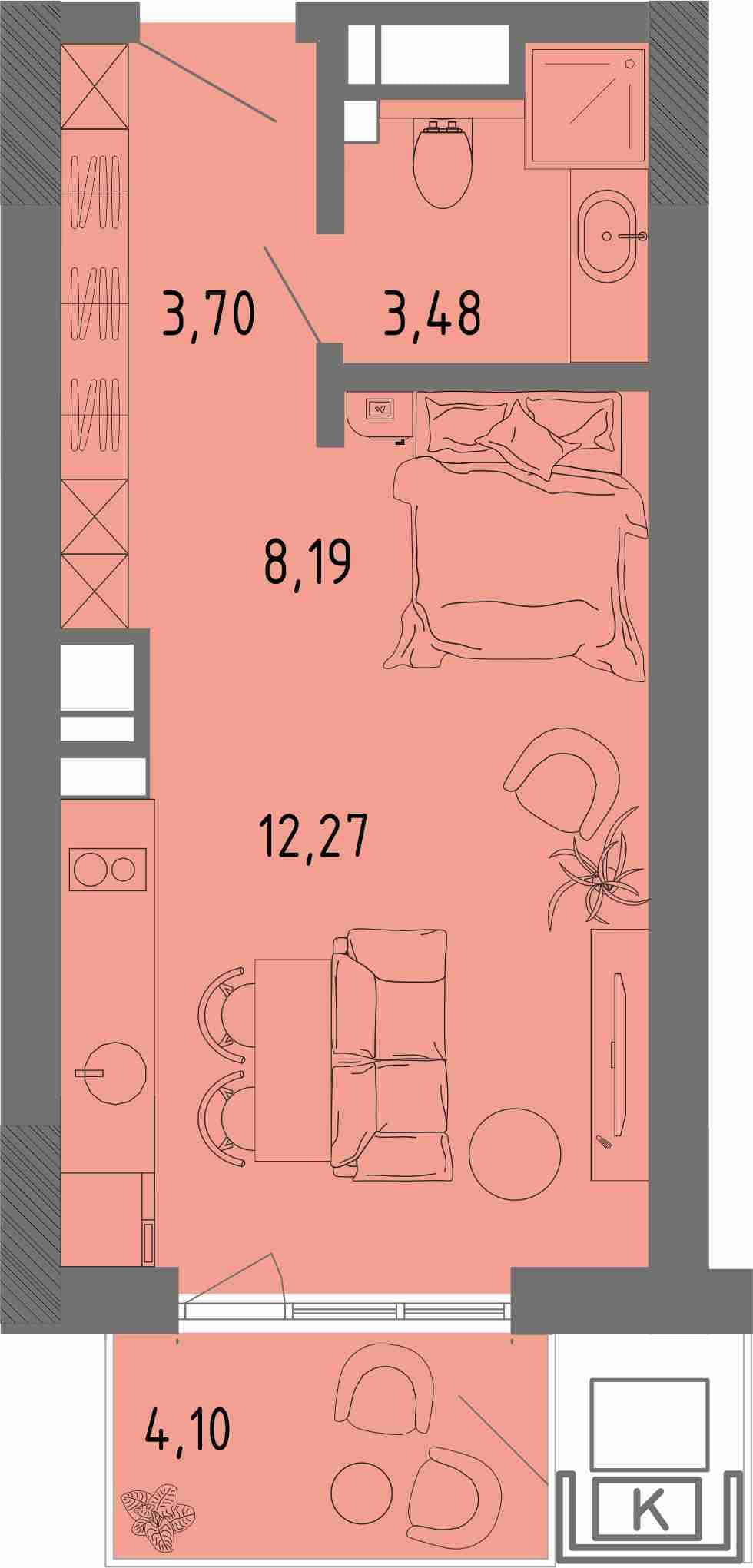 Студия, 28.87 м² · СОК