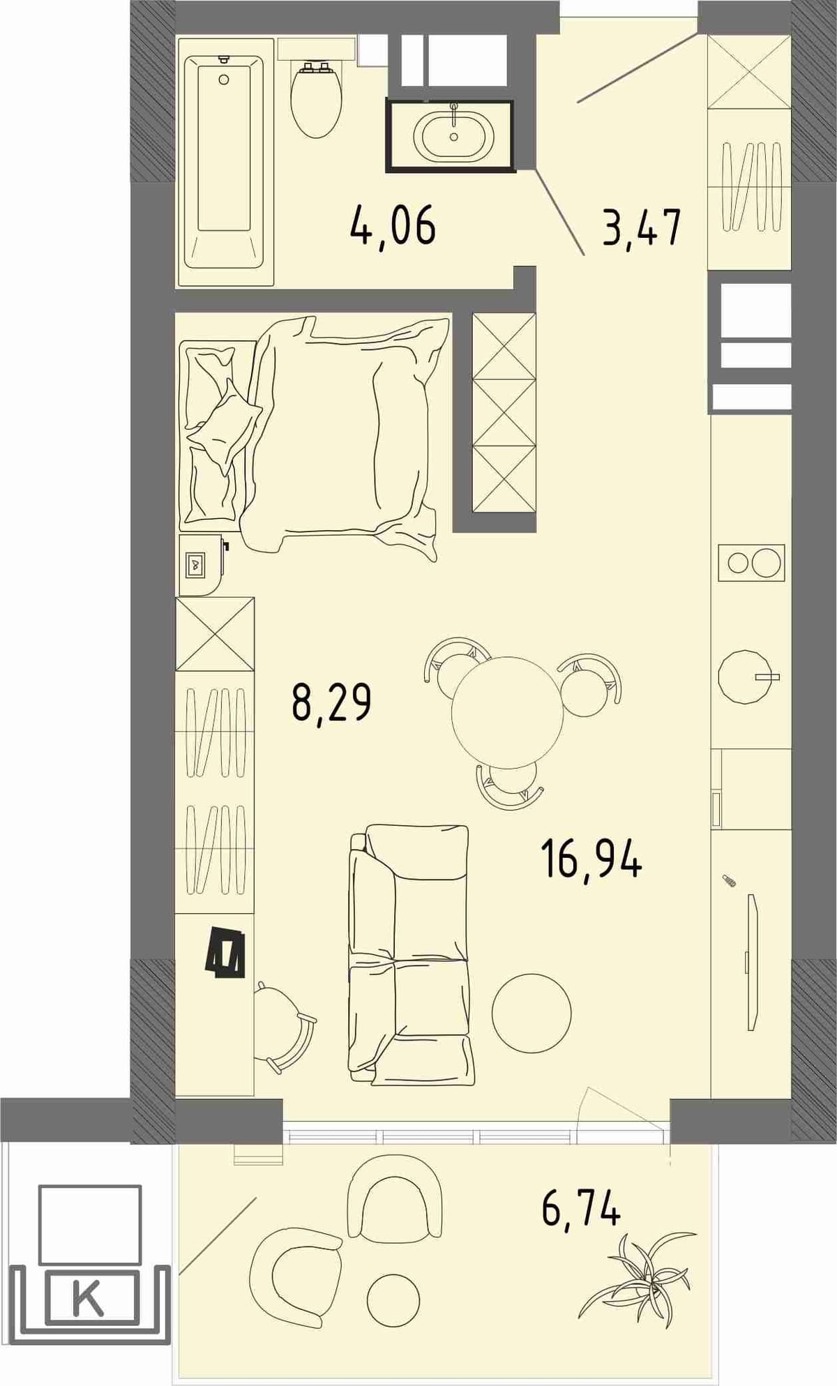 Студия, 34.78 м² · СОК