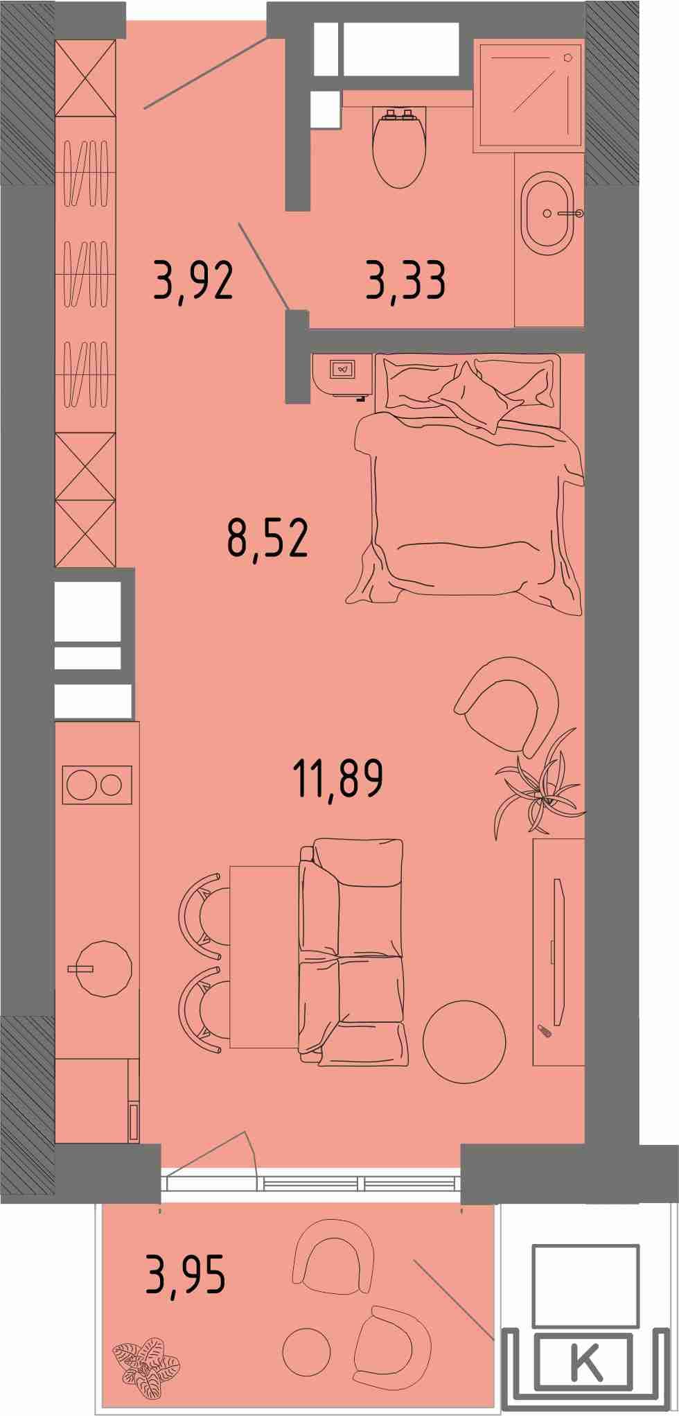 Студия, 28.85 м² · СОК