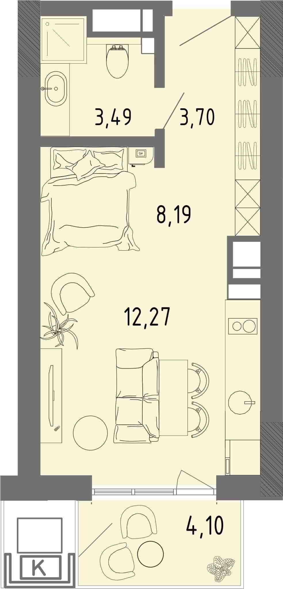 Студия, 28.88 м² · СОК