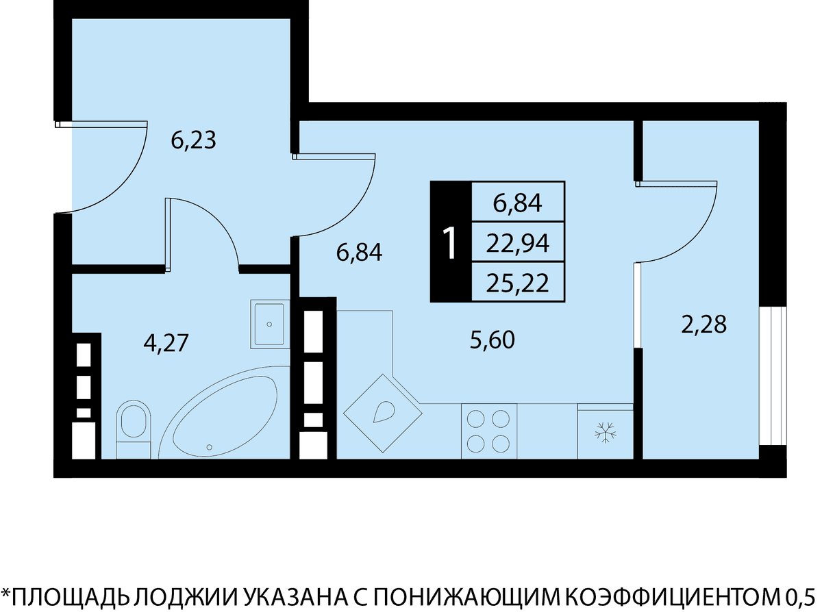 Студия, 25.22 м² · Партенит Парк