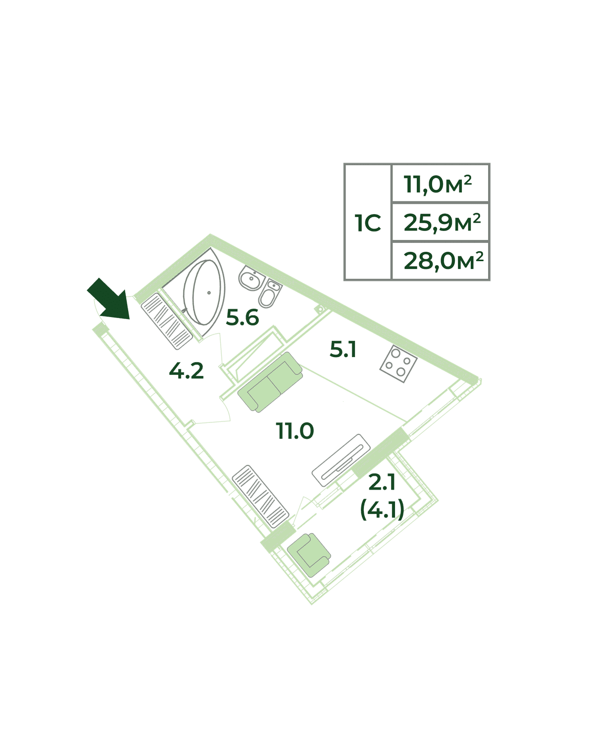 Студия, 28 м² · Жигулина Роща