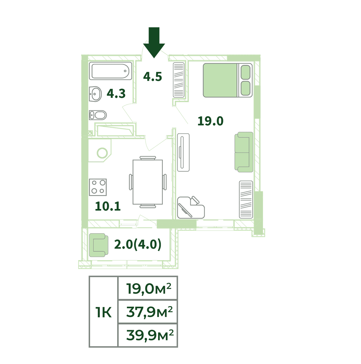 1-к, 39.9 м² · Жигулина Роща