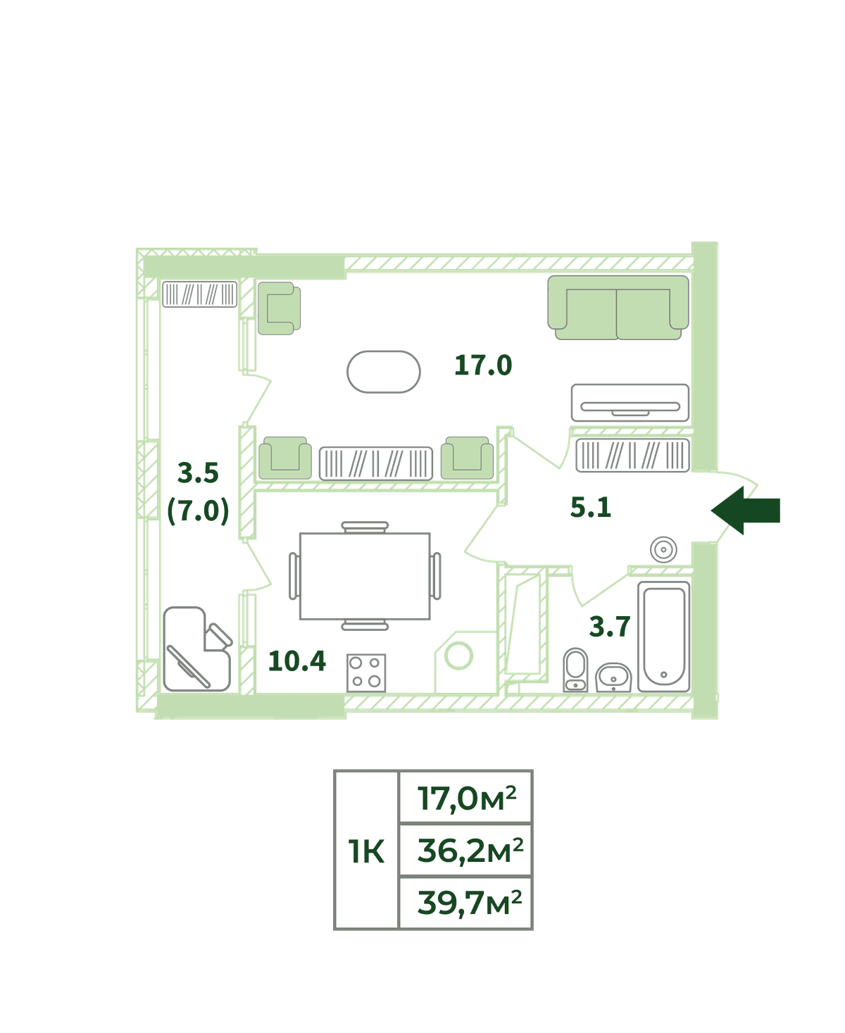 1-к, 39.7 м² · Жигулина Роща