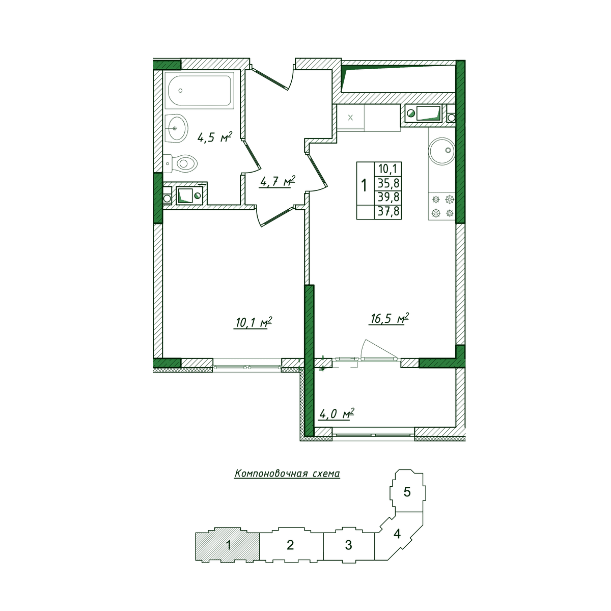 1-к, 37.8 м² · Жигулина Роща