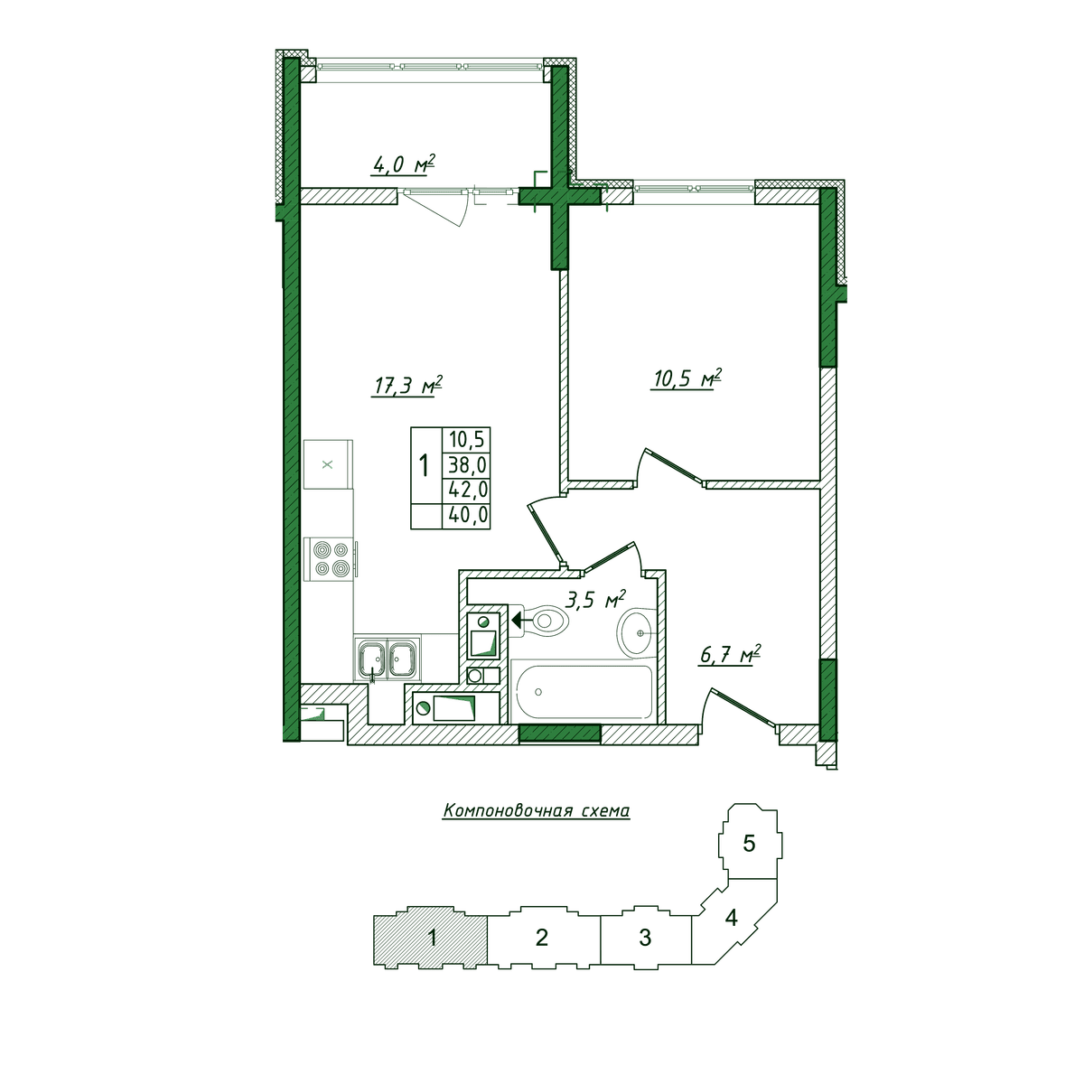1-к, 40 м² · Жигулина Роща
