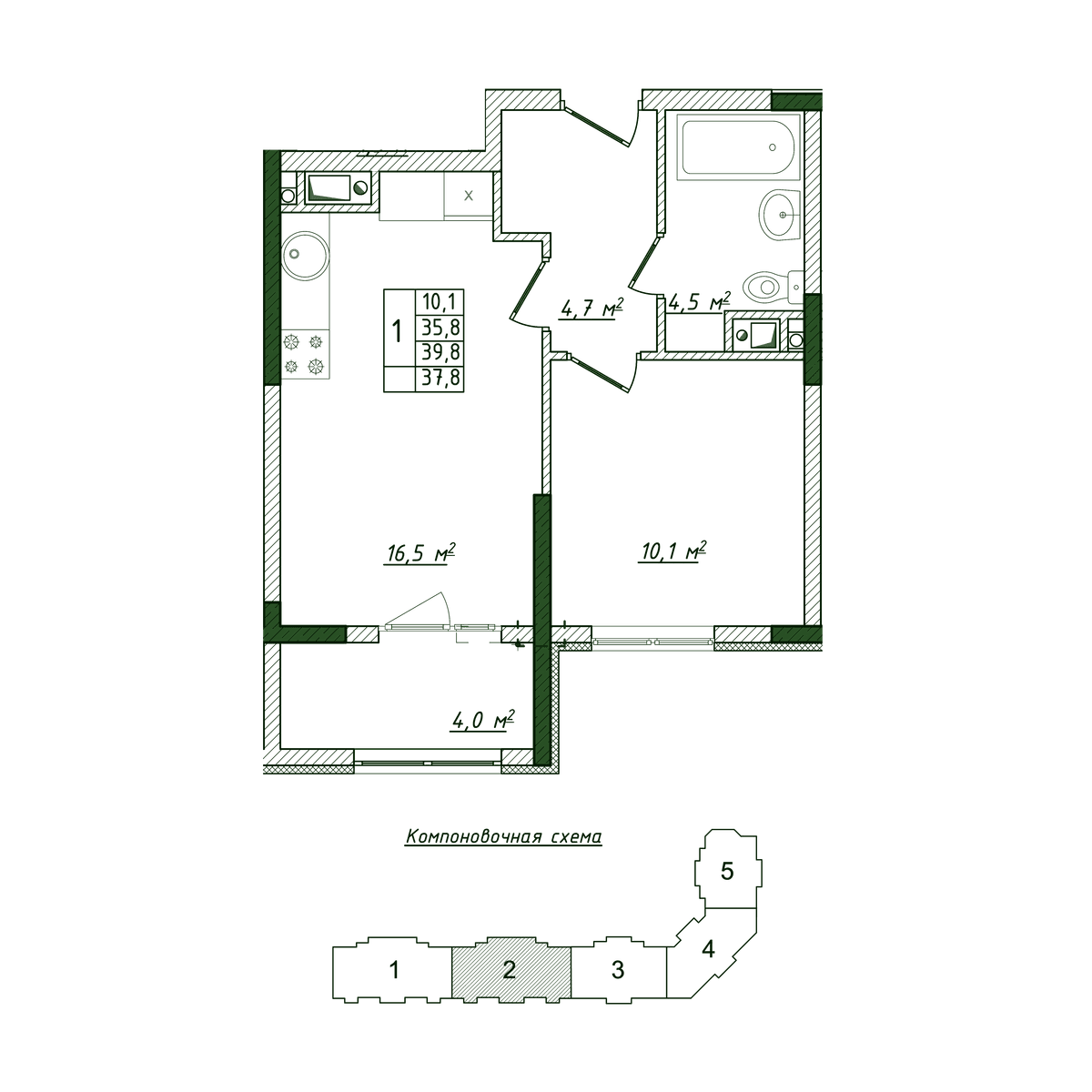 1-к, 37.8 м² · Жигулина Роща