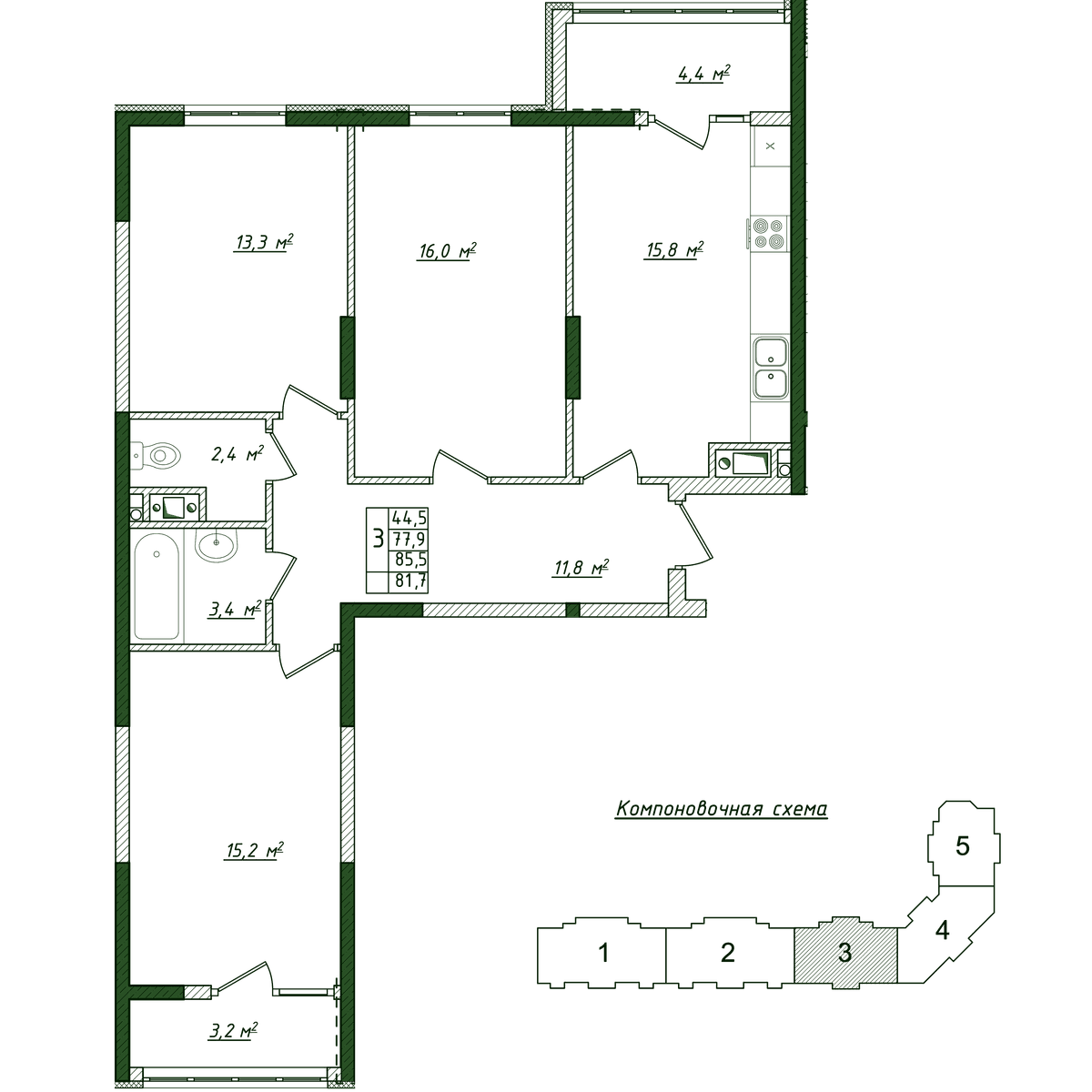 3-к, 81.7 м² · Жигулина Роща
