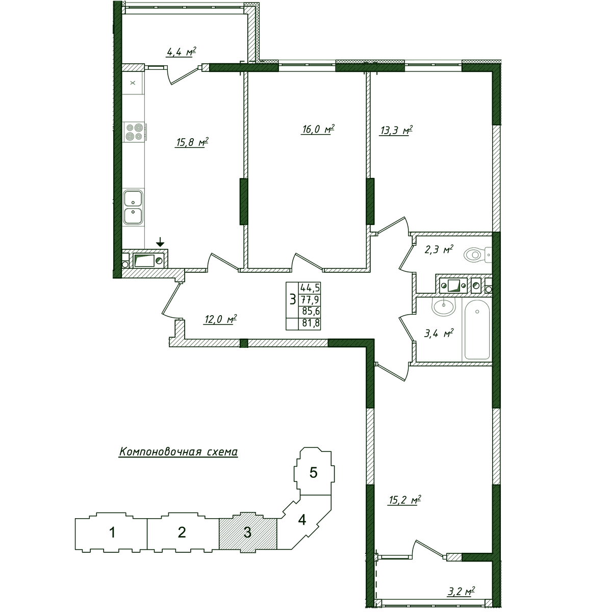 3-к, 81.8 м² · Жигулина Роща