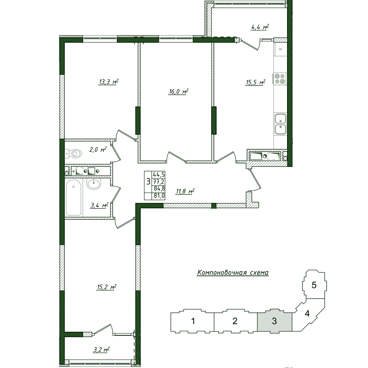 3-к, 81 м² · Жигулина Роща