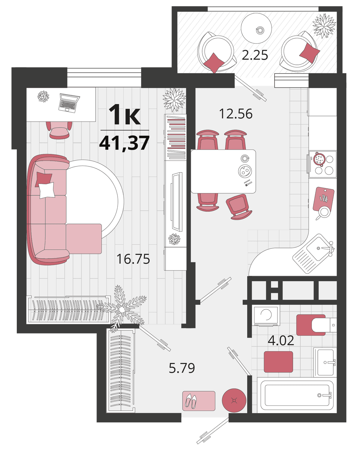 1-к, 41.7 м² · Родные просторы