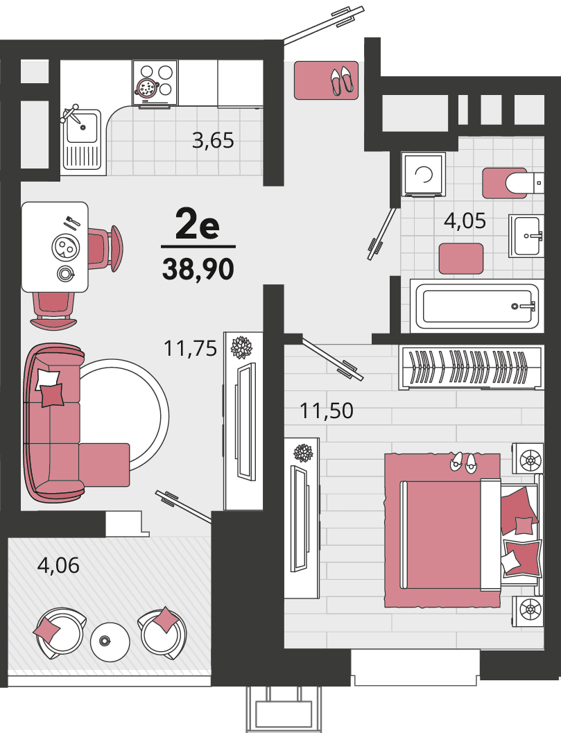 2-к, 38.9 м² · Родные просторы