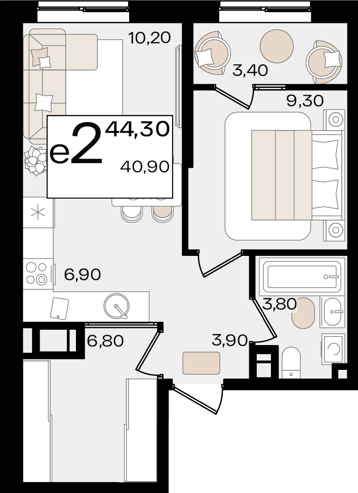 2-к, 44.3 м² · Патрики