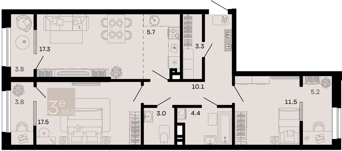 3-к, 85.6 м² · Хозяин морей