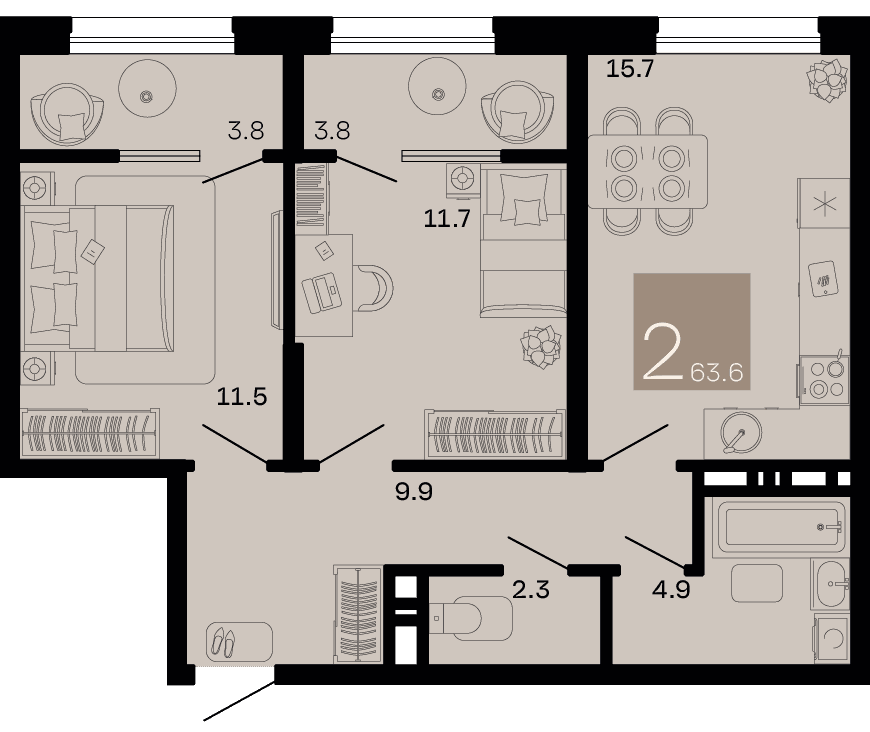 2-к, 63.6 м² · Хозяин морей