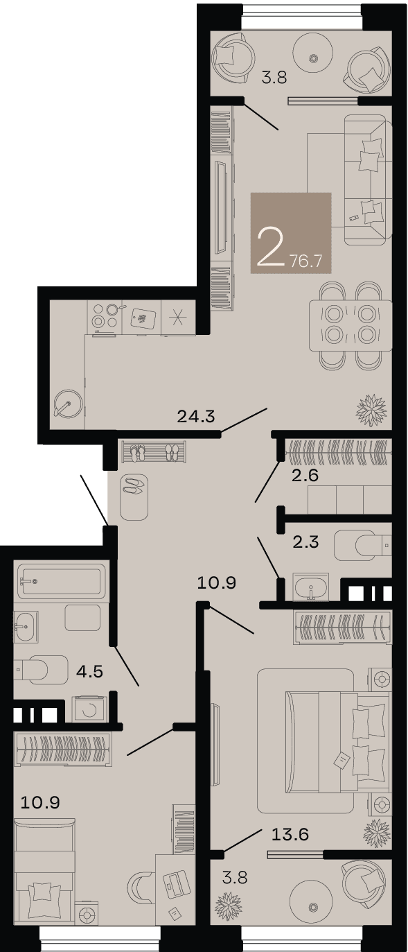 2-к, 76.7 м² · Хозяин морей
