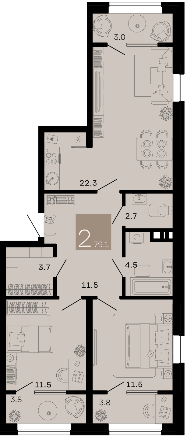 2-к, 79.1 м² · Хозяин морей