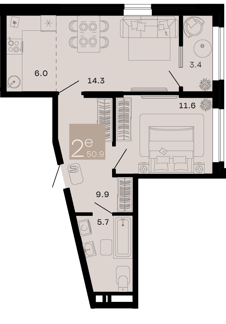 2-к, 50.9 м² · Хозяин морей