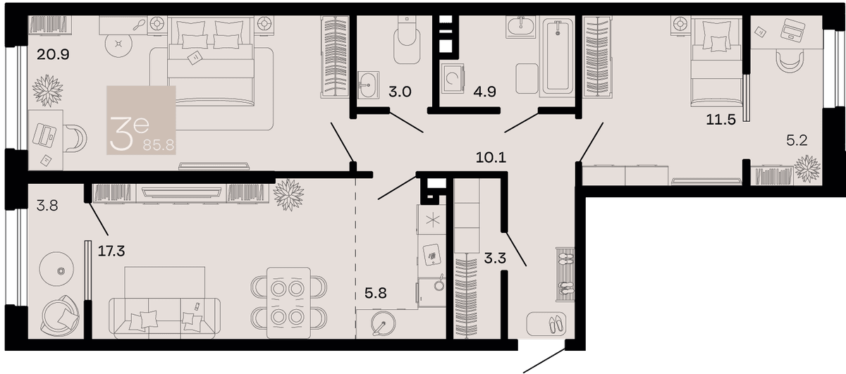 3-к, 85.8 м² · Хозяин морей