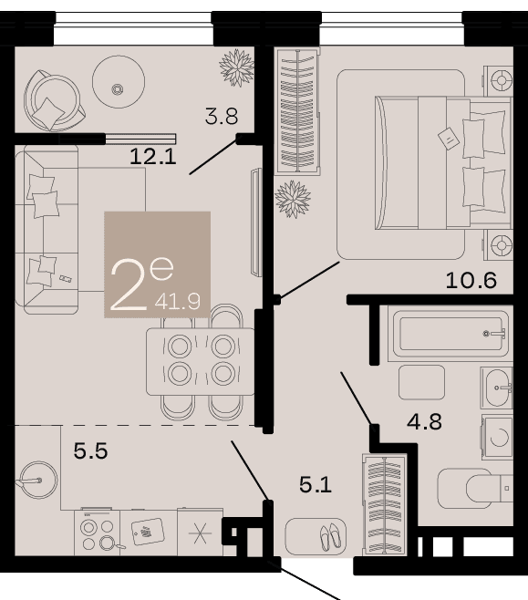 2-к, 41.9 м² · Хозяин морей