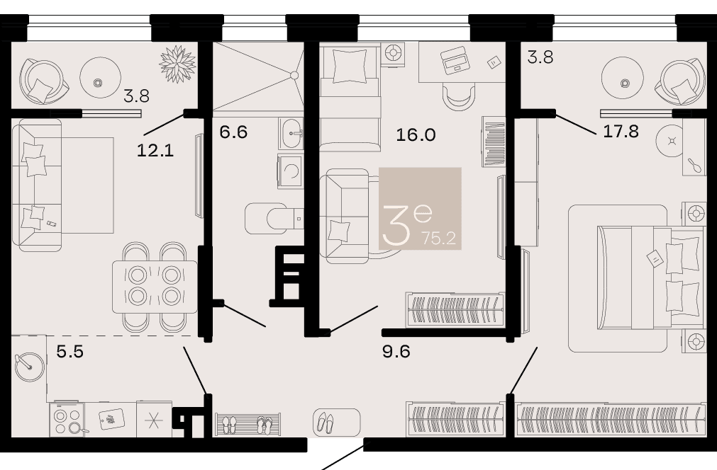 3-к, 75.2 м² · Хозяин морей