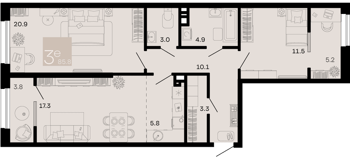 3-к, 85.8 м² · Хозяин морей