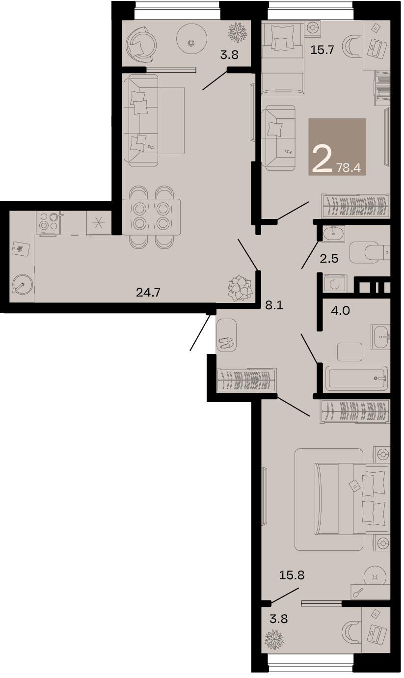 2-к, 78.4 м² · Хозяин морей