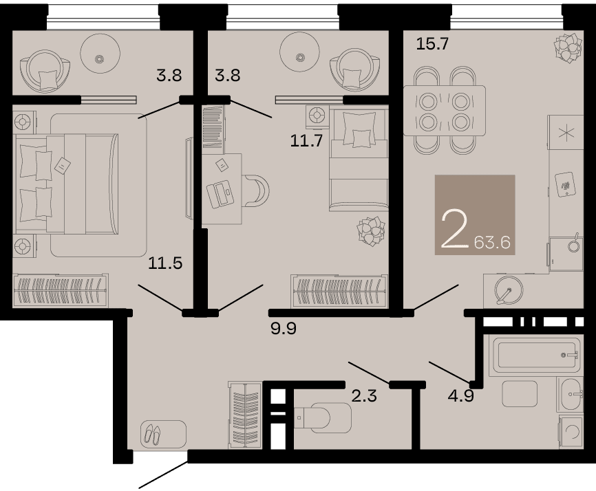 2-к, 63.6 м² · Хозяин морей