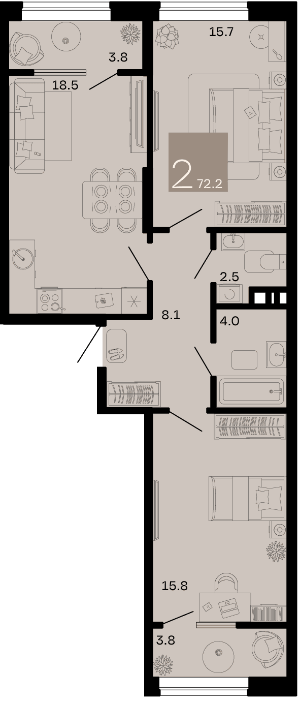 2-к, 72.2 м² · Хозяин морей