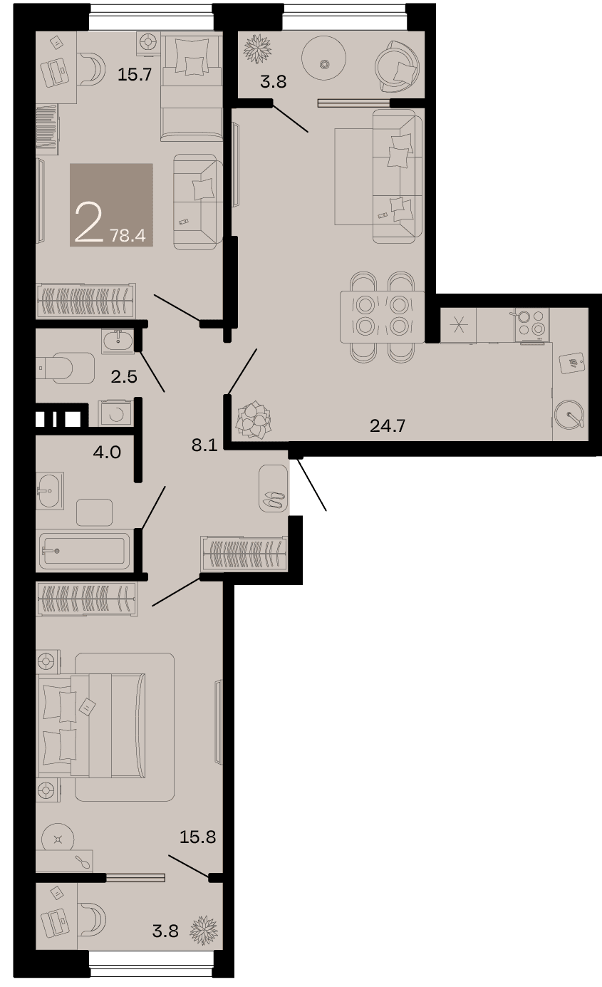 2-к, 78.4 м² · Хозяин морей