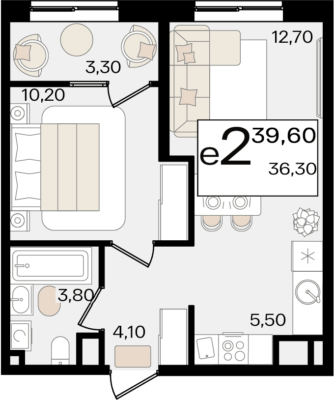 2-к, 39.6 м² · Патрики