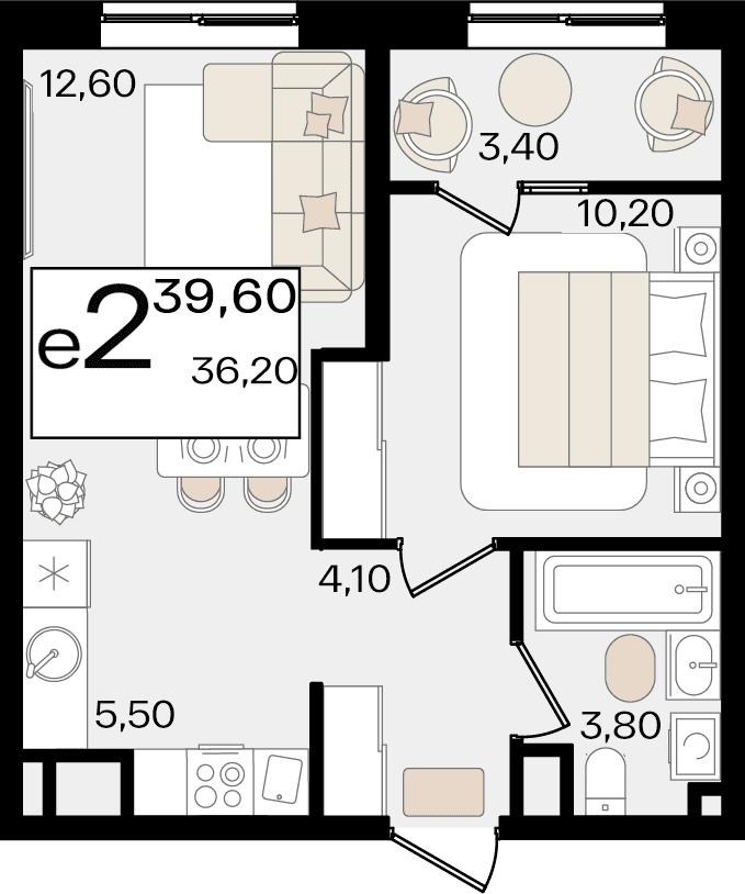 2-к, 39.6 м² · Патрики