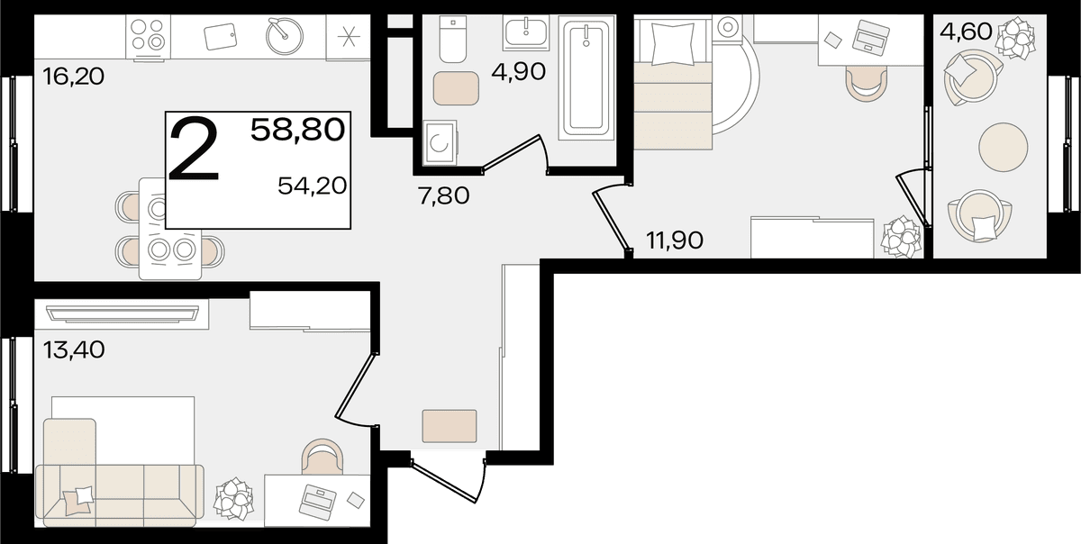 2-к, 58.8 м² · Патрики