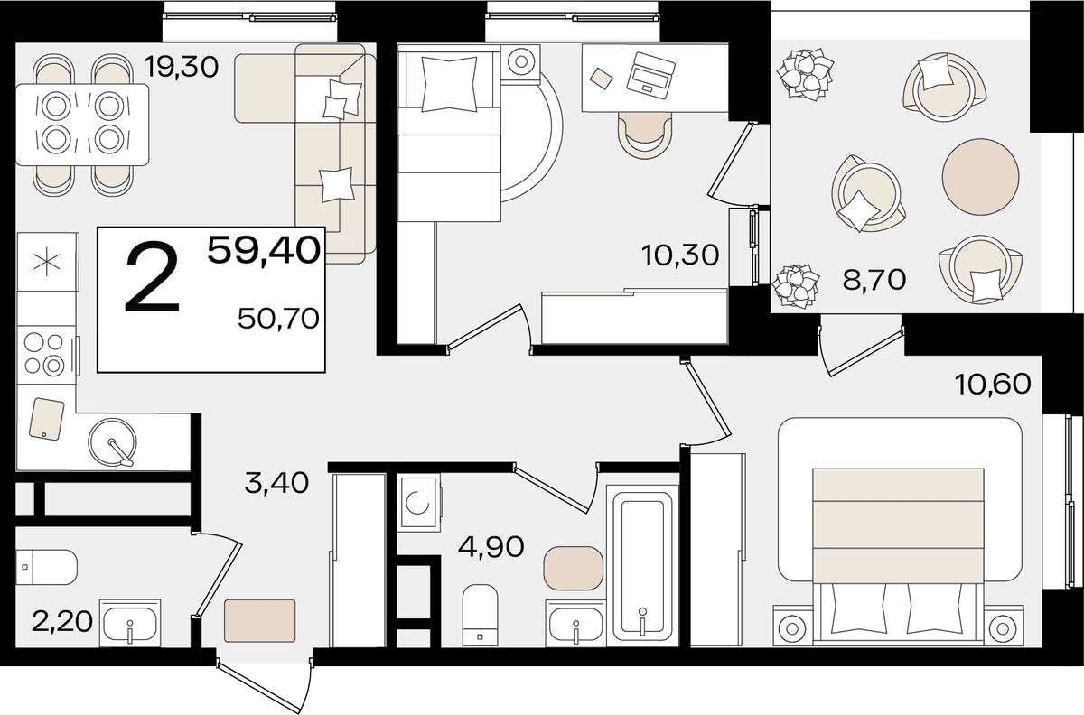 2-к, 59.4 м² · Патрики