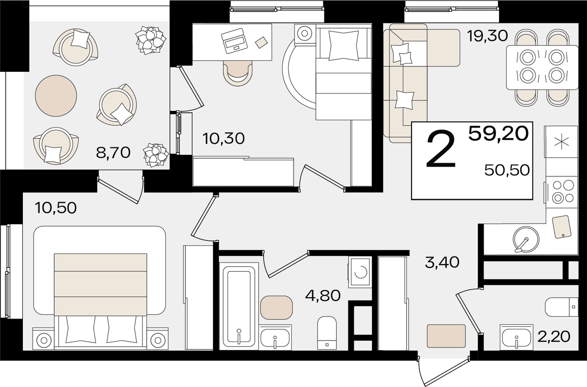 2-к, 59.2 м² · Патрики