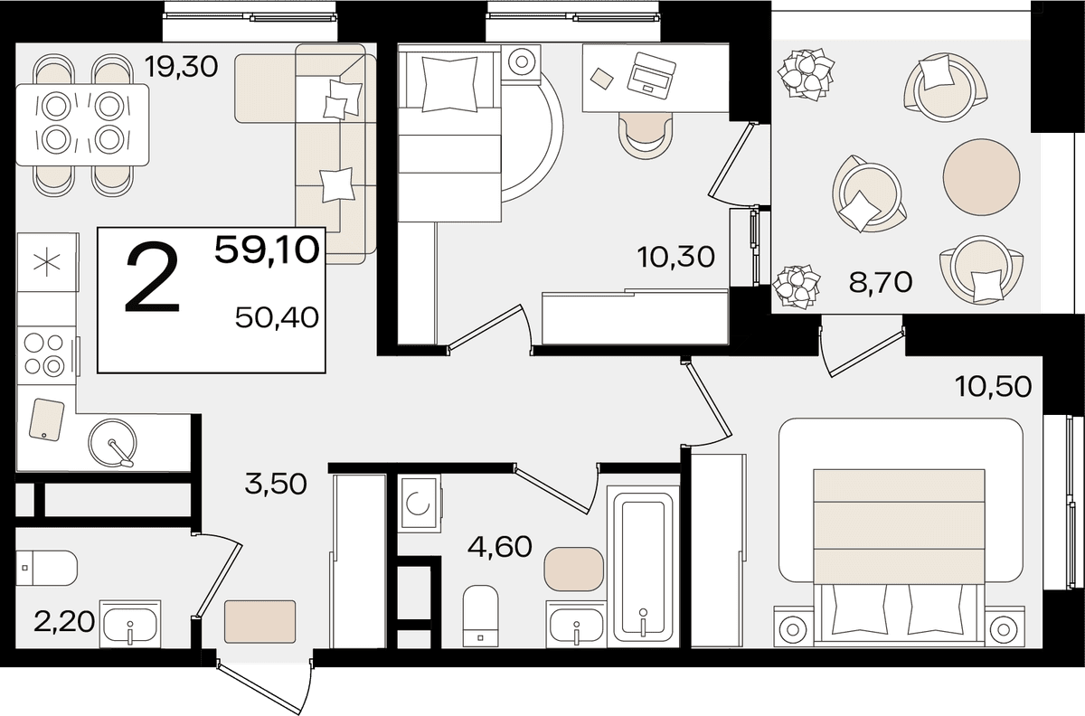 2-к, 59.1 м² · Патрики