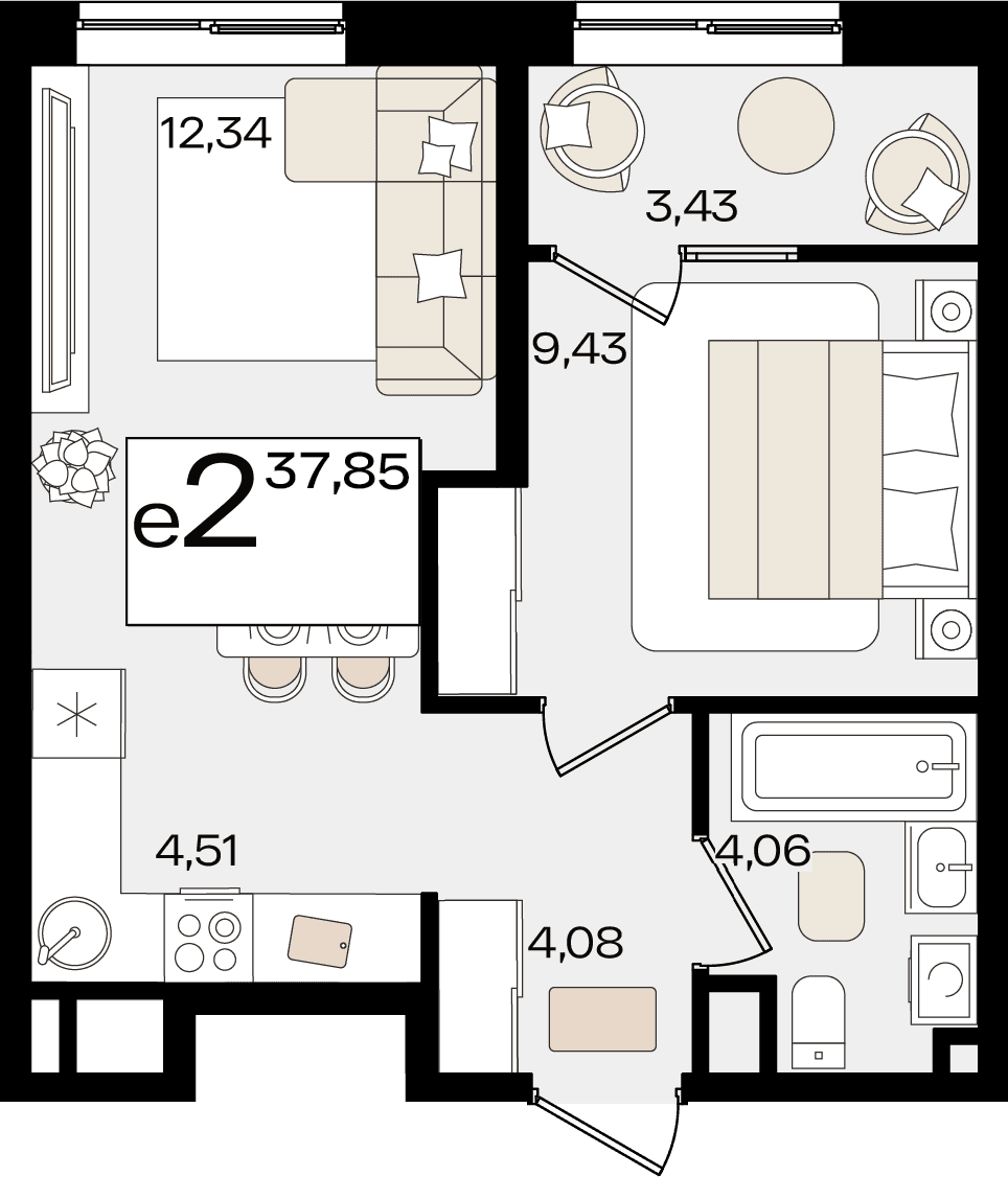 2-к, 37.85 м² · Патрики