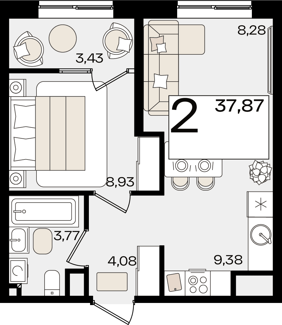 2-к, 37.87 м² · Патрики