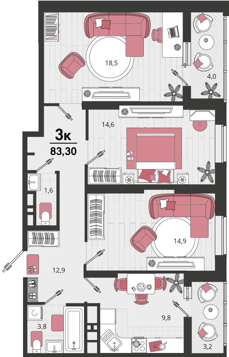 3-к, 82.7 м² · Родные просторы