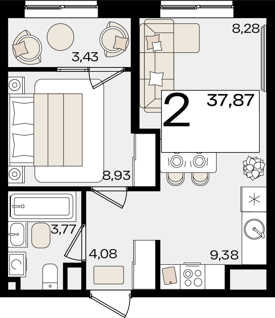 2-к, 37.87 м² · Патрики