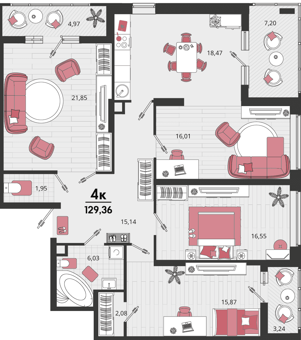 4-к, 129.37 м² · Родные просторы