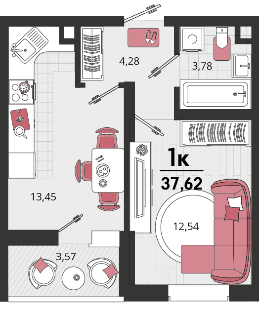 1-к, 37.62 м² · Родные просторы