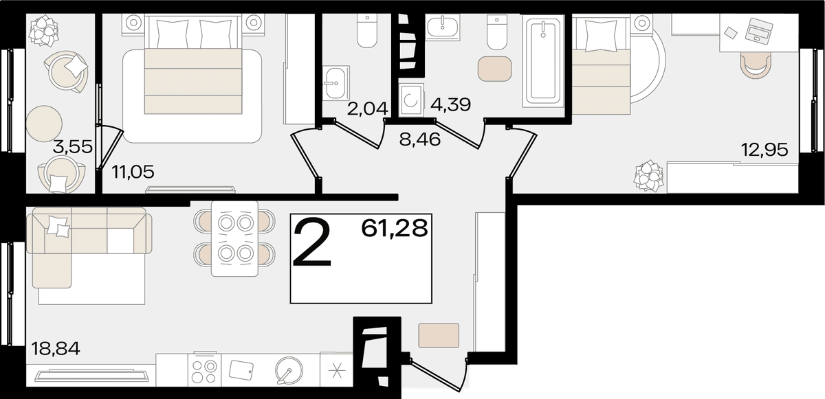 2-к, 61.28 м² · Патрики