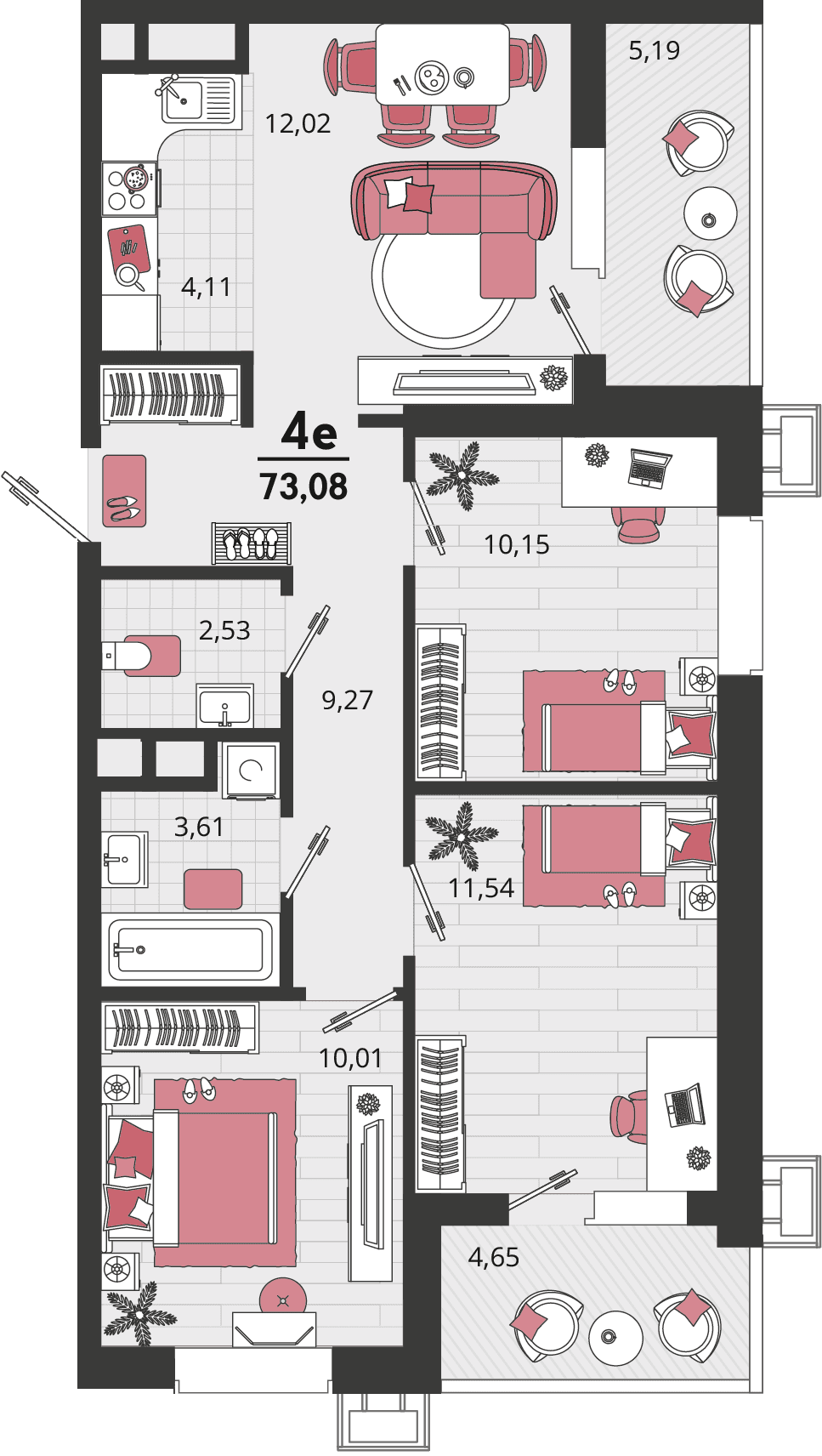 4-к, 73.08 м² · Родные просторы