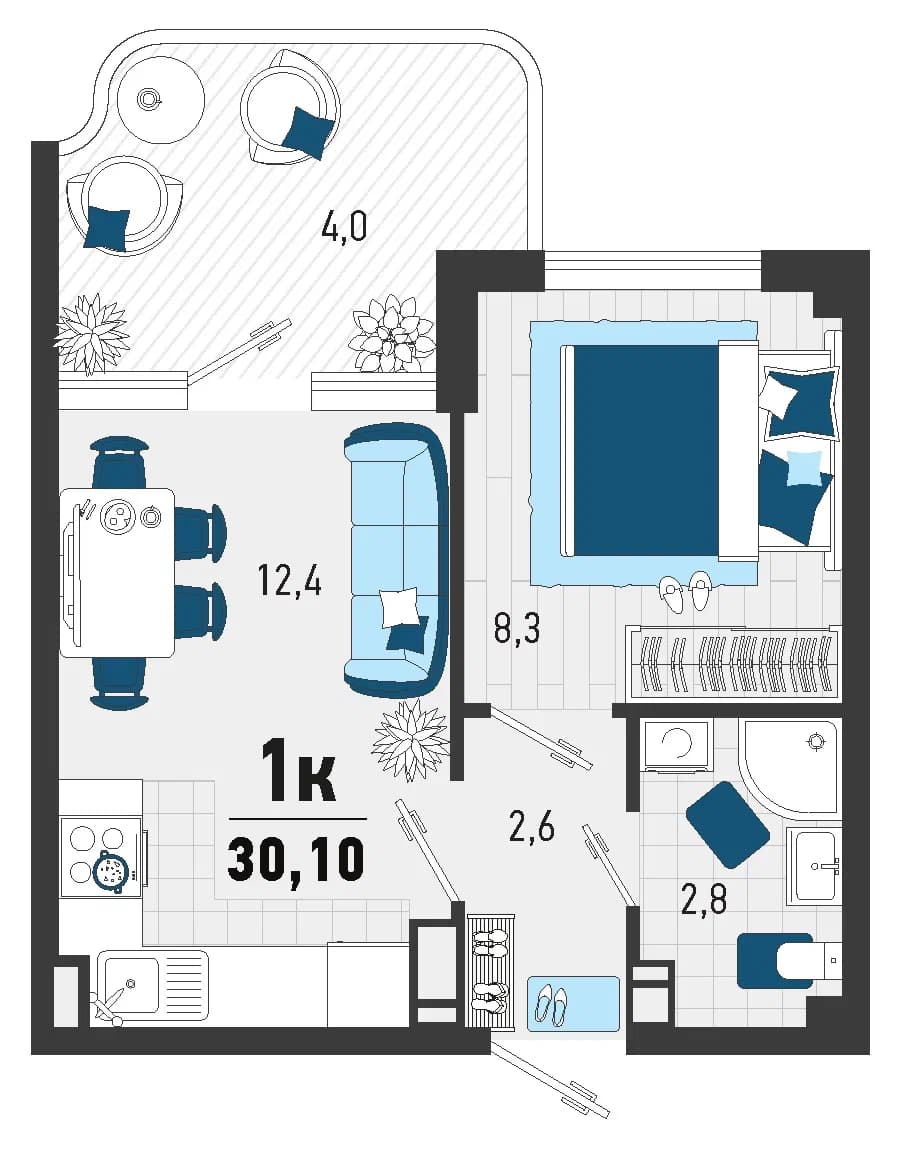 1-к, 27.3 м² · Монако