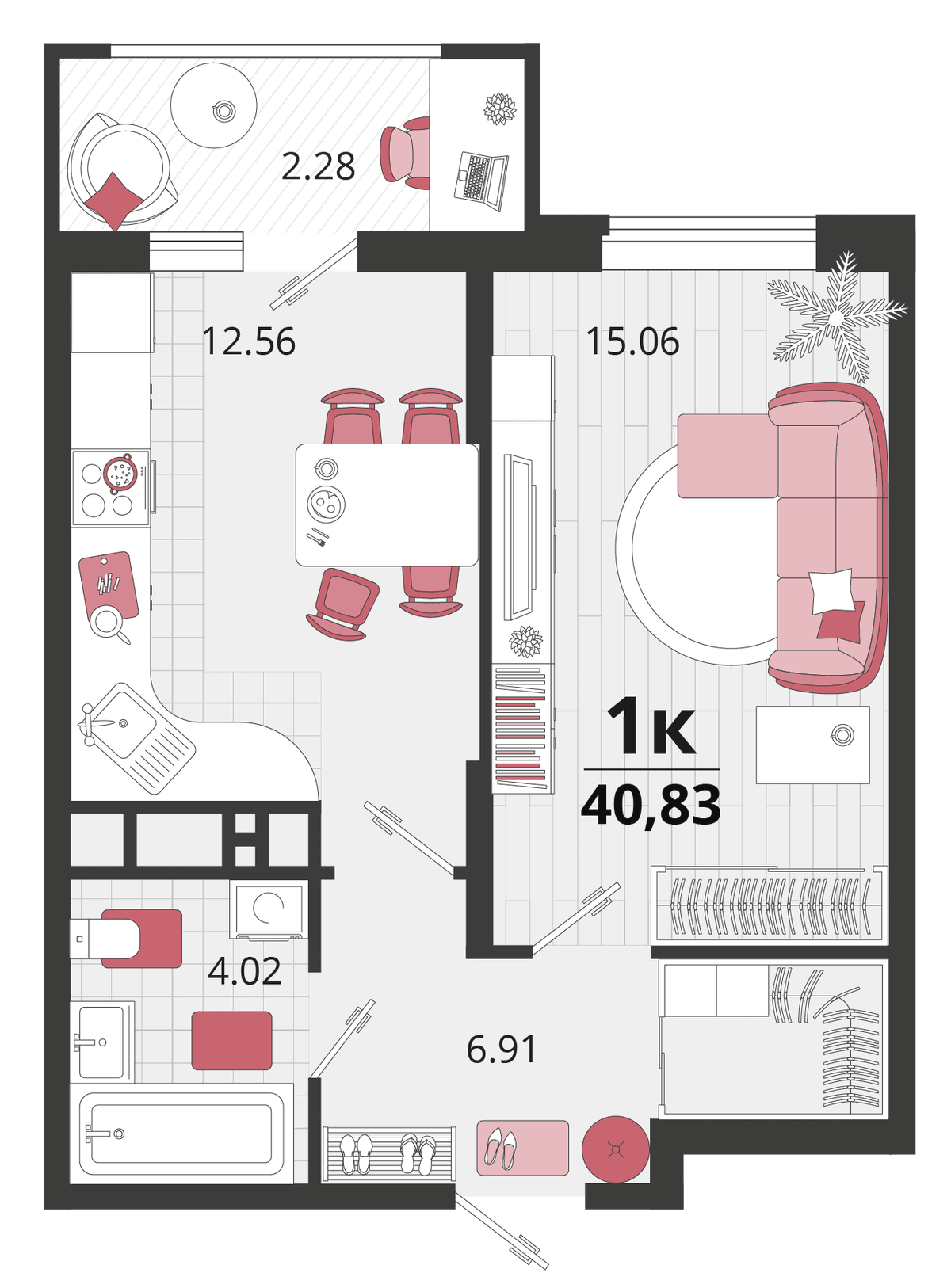 1-к, 41.25 м² · Родные просторы